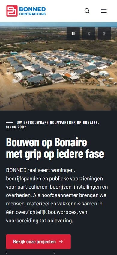 Mobile view of the BONNED Contractors homepage